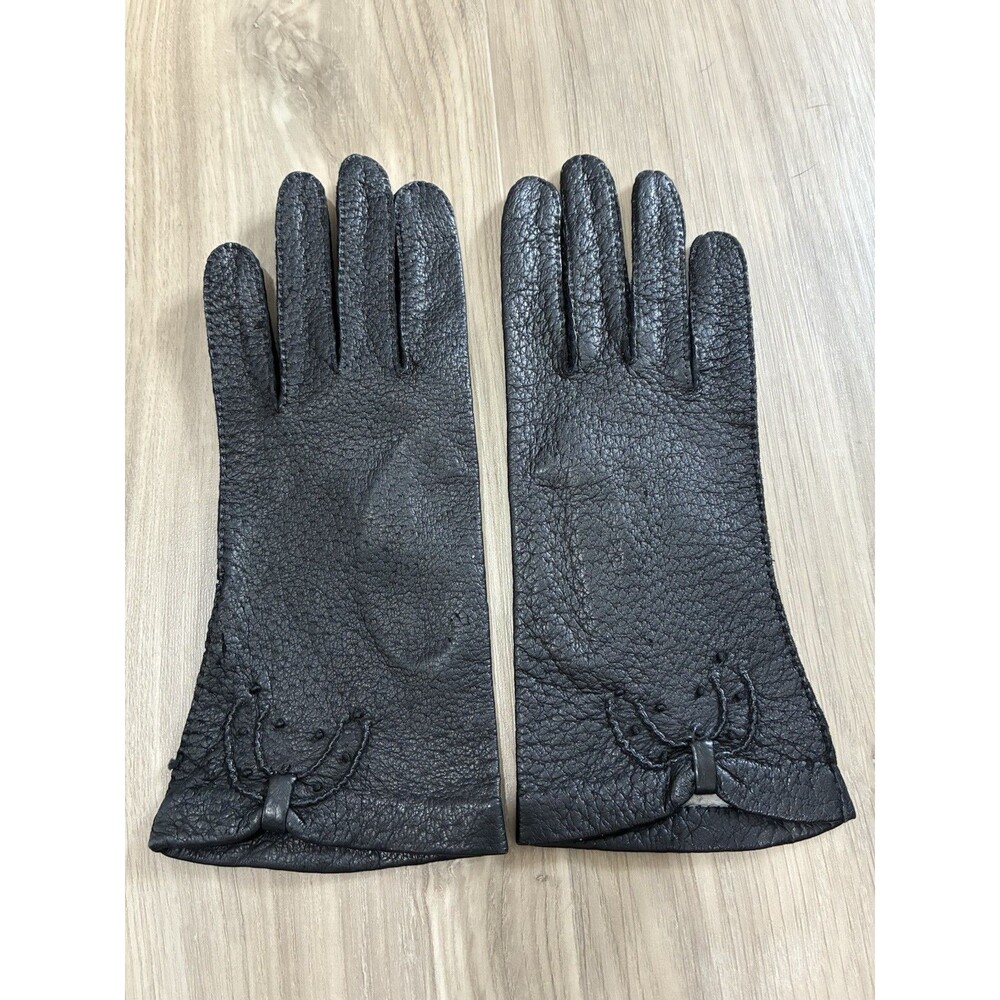 Vintage FOWNES Genuine Pigskin Leather Gloves Black Woman’s Size 7 Embellished